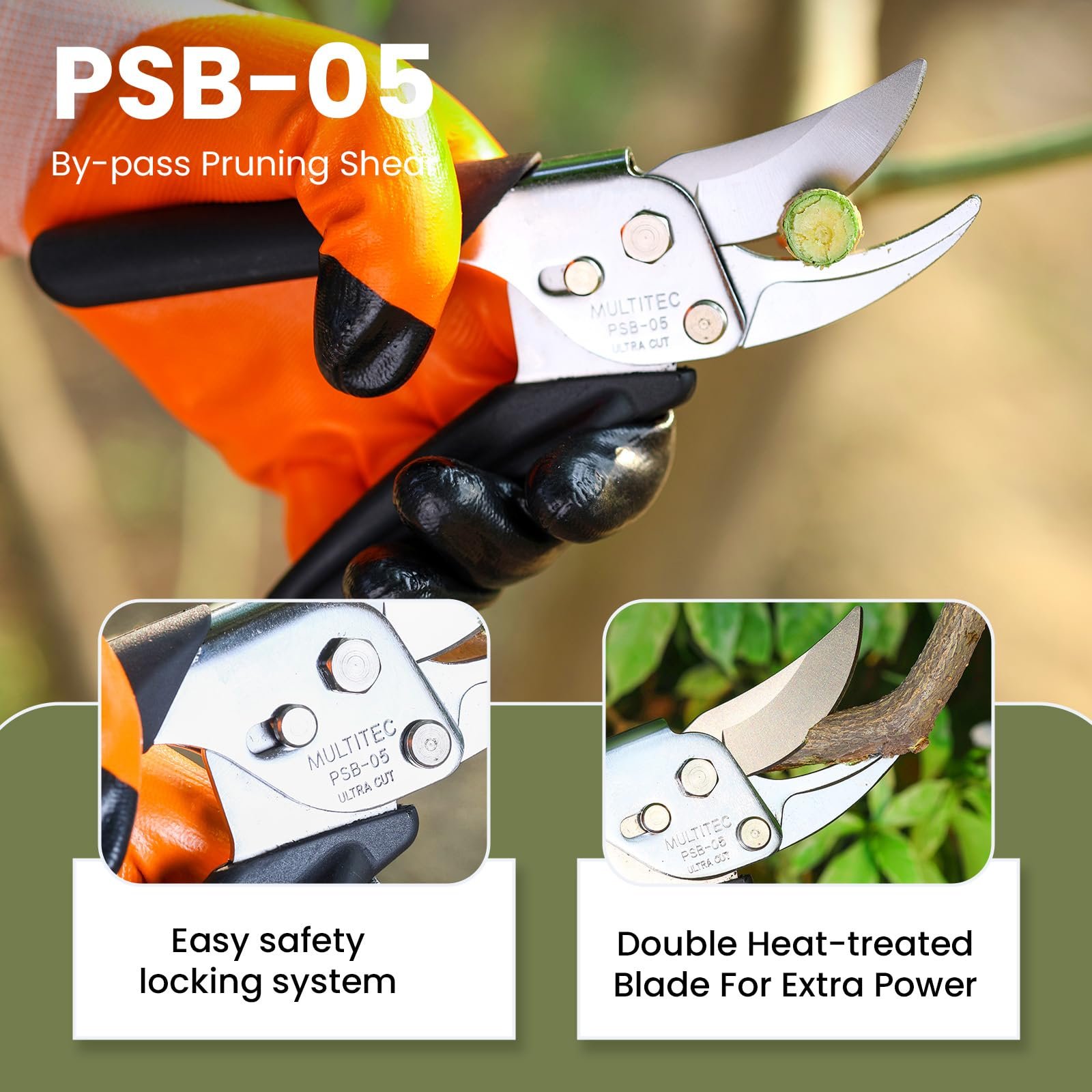 MULTITEC PSB05 Bypass Pruning Shear 210mm | Stainless Steel Professional Garden Secateur with 19mm Cutting Capacity for Plants, Roses, Flowers & Shrubs - Image 4