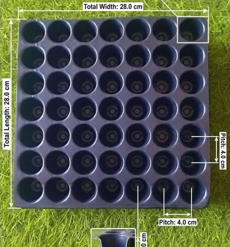 Seedling Tray, 49 Cavity, 7x7 Grid Plant Germination Tray, Pack of 10 Seedling Trays for Plants, Seed Tray and Plant Tray, Reusable Trays for Garden Plantation