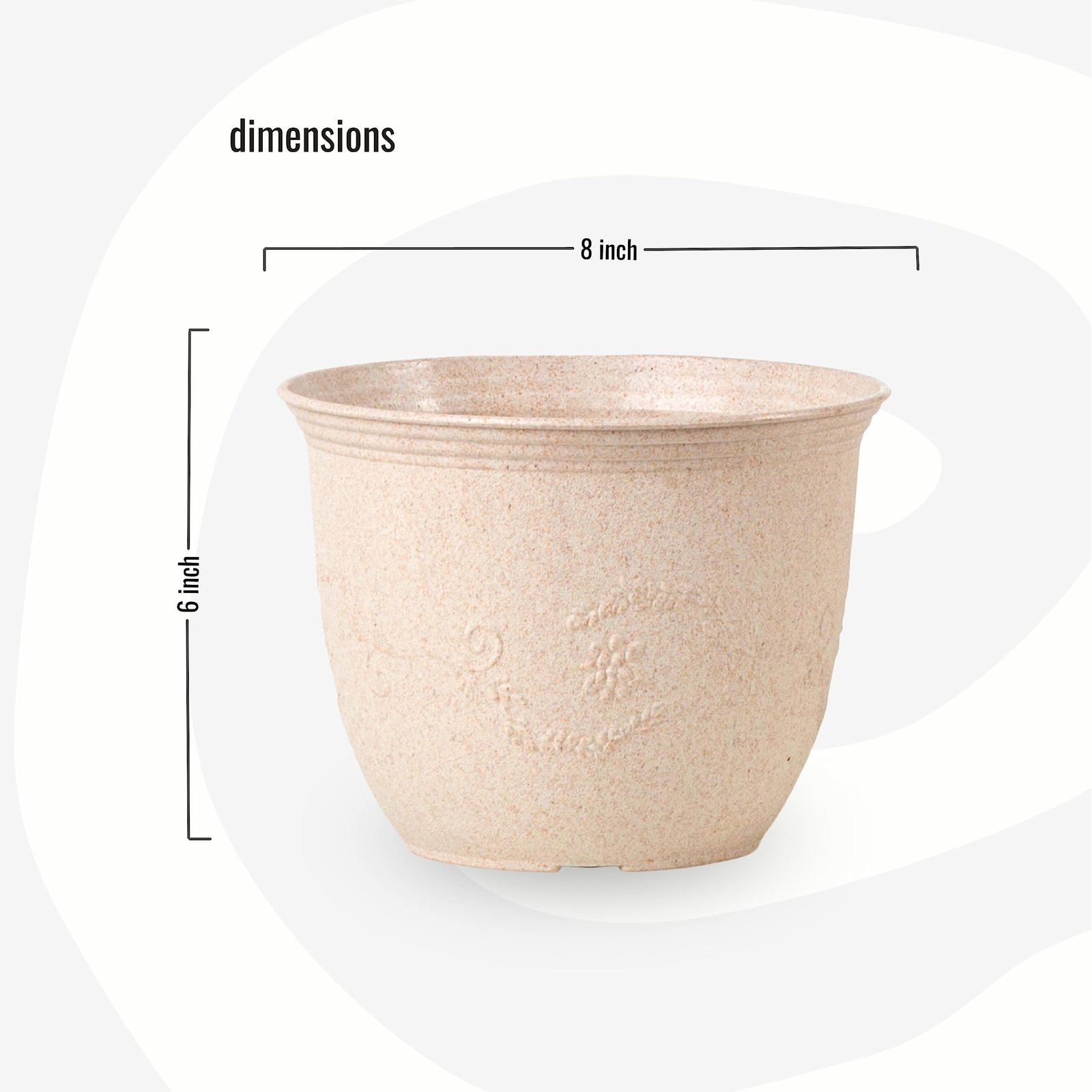 Set of 2 Earth-Friendly 8" Leafy Planters with Tray | Bamboo Based | UV Protected | Drainage Hole | Pots for Indoor, Outdoor, Balcony & Garden | Natural Sand Castle - Image 6