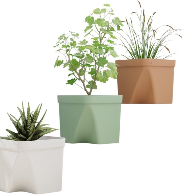 Durable Stylish Multicolor Square Large Plastic Pots | Pack of 3, 9 Inch Decorative Plant Planters for Indoor Outdoor Gardening | Home, Office, Balcony, Terrace Garden