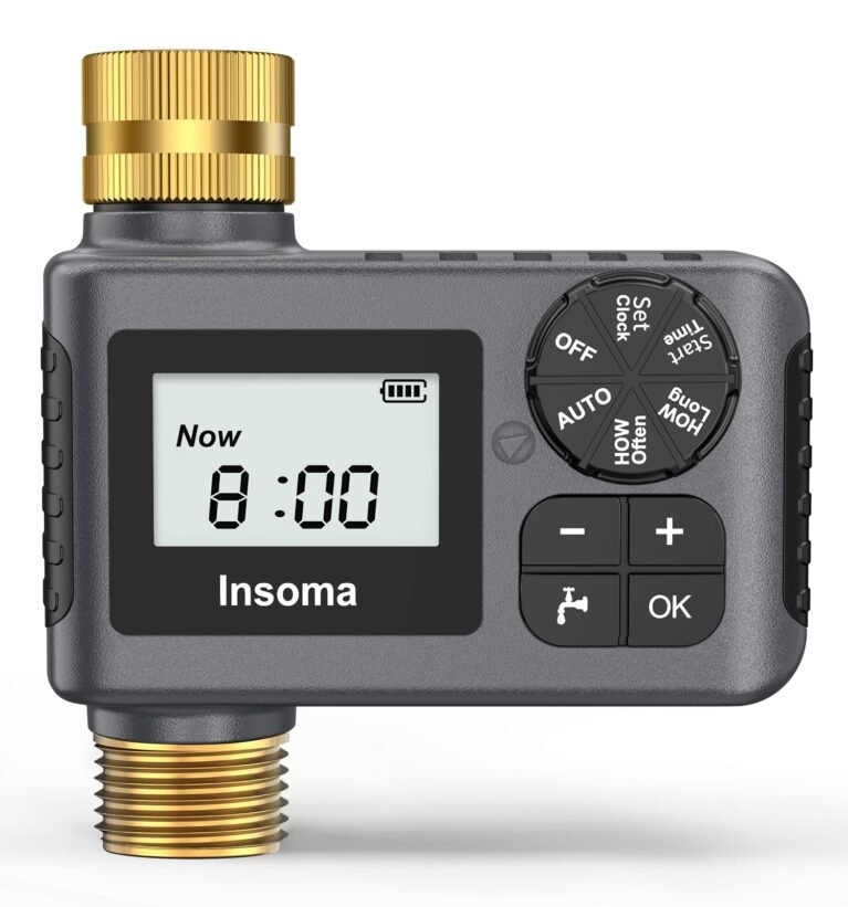 Water Timer for Garden Hose with Brass Inlet & Outlet, Hose Timer with AUTO/Manual/Rain Delay Mode, Outdoor Sprinkler Timers for Automatic Drip Irrigation System Yard Lawn Watering, 1 Outlet