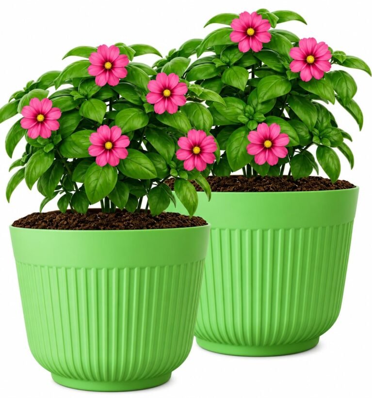 12 Inch Plastic Flower Pot for Plants - Lightweight & Durable Outdoor Garden Planter, UV & Weather Resistant, Large Round Pot for Home Décor, Indoor/Outdoor gamla (Green, Pack of 2)