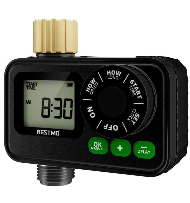Sprinkler Timer for Outdoor Hose Faucet, Up to 11h59m Programmable Watering Timer for Soaker Hose, Filling, Misting with Brass Inlet & Large Dial, Rain Delay/Manual/Automatic Irrigation System