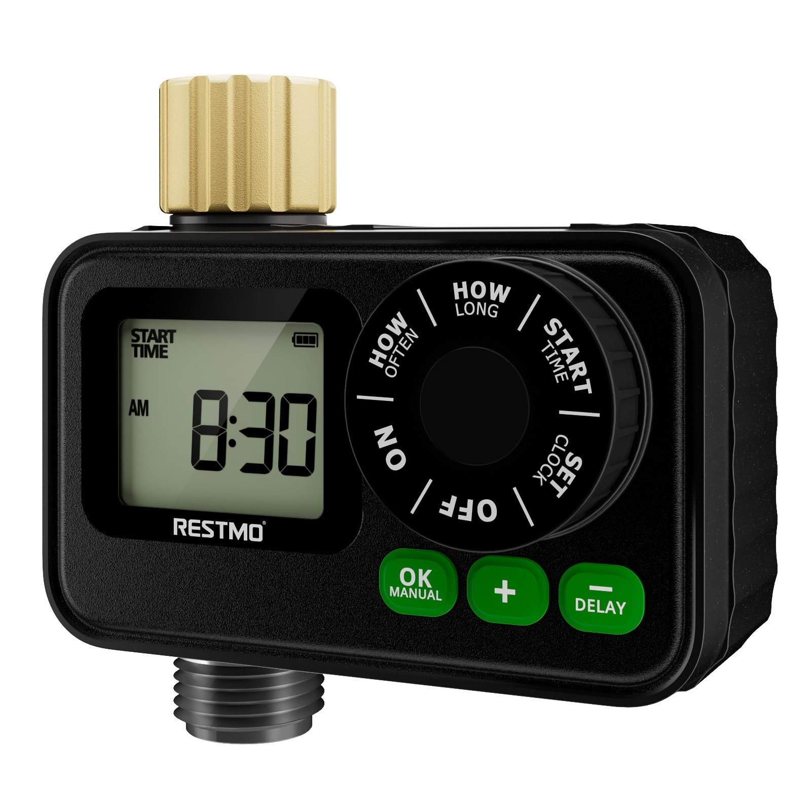 Sprinkler Timer for Outdoor Hose Faucet, Up to 11h59m Programmable Watering Timer for Soaker Hose, Filling, Misting with Brass Inlet & Large Dial, Rain Delay/Manual/Automatic Irrigation System
