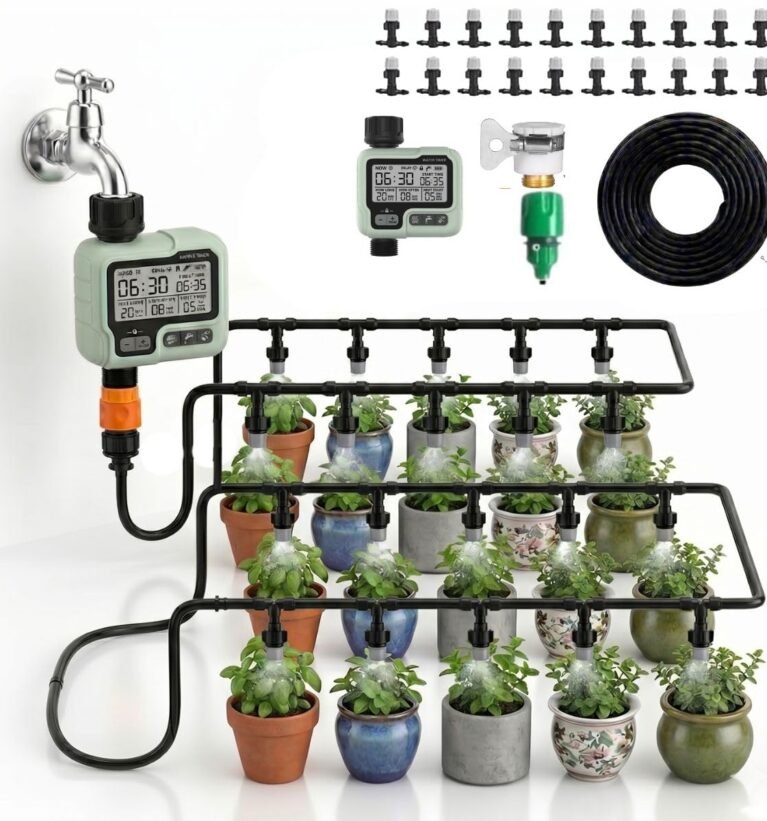 ® Automatic Home/Garden Plant Watering system with Sprinkler, tubes and Water Timer Digital Programmable (Digital Timer with 15 meter tube and 20 Nozzles)