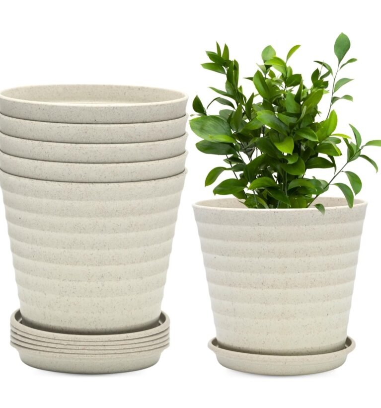 Earth-Friendly Linea 7.5 Inch Plant Pot Made with Rice Husk, Pack of 6
