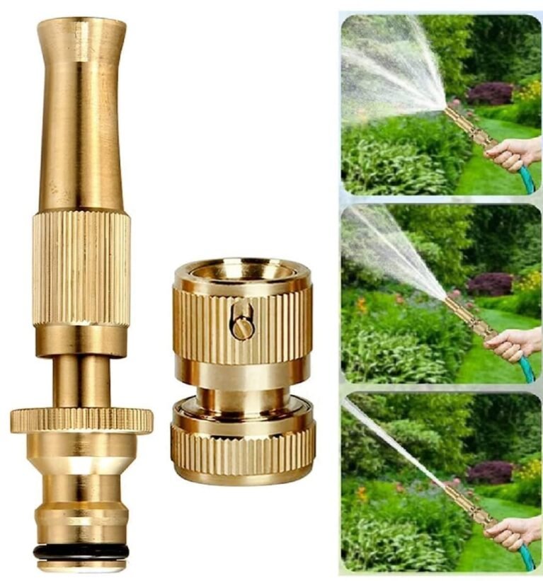 Heavy Duty Brass Water Spray Nozzle for 1/2" Hose Pipe, Bike Washing Spray Gun Machine, Water Pressure Gun for Car Wash, Water Gun - Jet Spray High Pressure Water Spray Gun (Brass Nozzle)