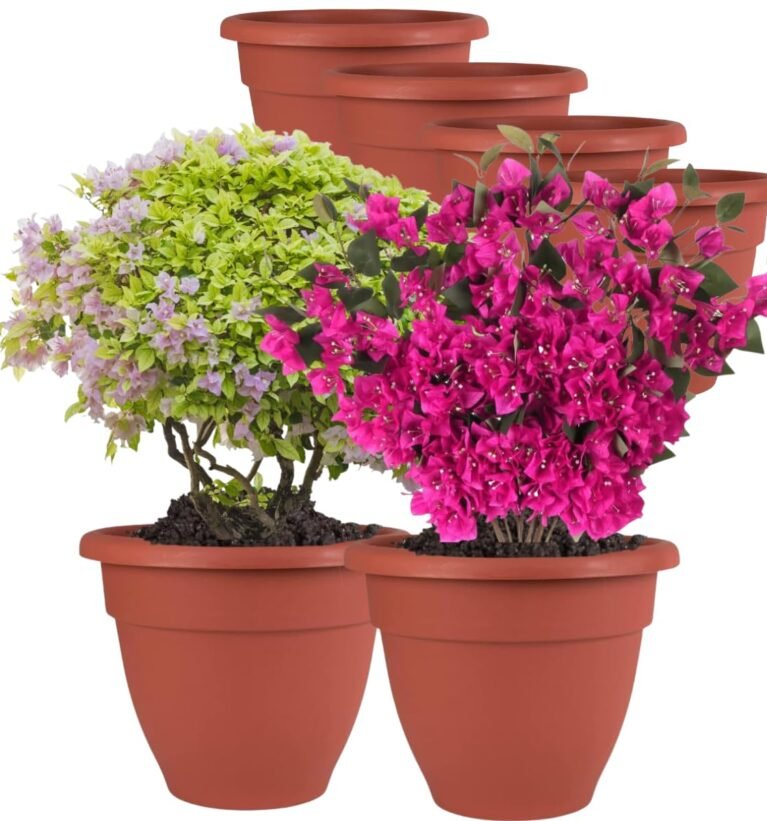18 Inch Plastic Planters Big Size Flower Pot Stylish Indoor Outdoor Gamla Maroon Finished Plant Containers for Garden Nursery Home Decor (Pack of 6)