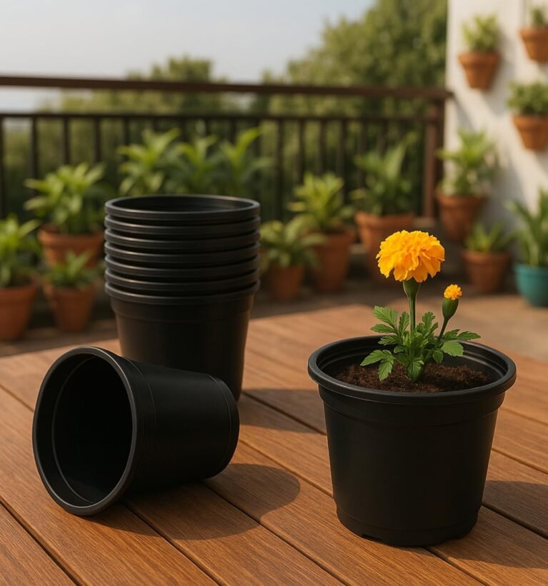 Nursery Pots 4 Inch Pack of 10, Black Plant Pot with Drainage Hole, Lightweight Seedlings Plastic gamla, Durable UV Treated Flower Pots for Garden,Indoor & Outdoor- Planters for Balcony