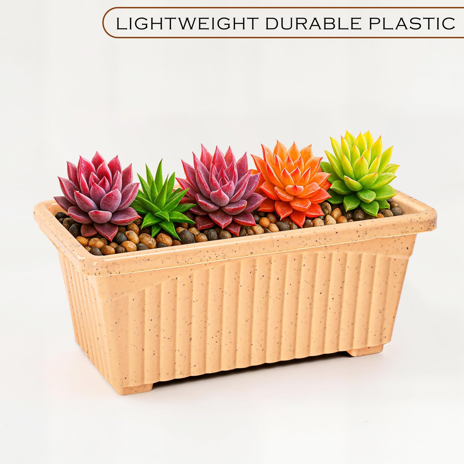 2 Pcs Rectangular Plastic Flower Pot Planter | Indoor Outdoor Balcony Window Garden Pot for Home and Office Decor | Marble Jupitar - Beige - Image 6