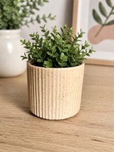 Beige Ceramic Planter with Ribbed Texture, 12x11 cm