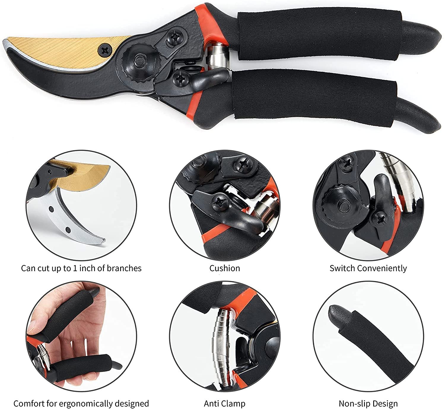 8 Inch Heavy Duty Bypass Plant Cutter for Garden, Pruners for Plants Cutting Gardening Scissors with Safety Lock, Pruning Shears for Indoor Outdoor Plants, Flower, Herb, Stem, Branch (Black) - Image 3