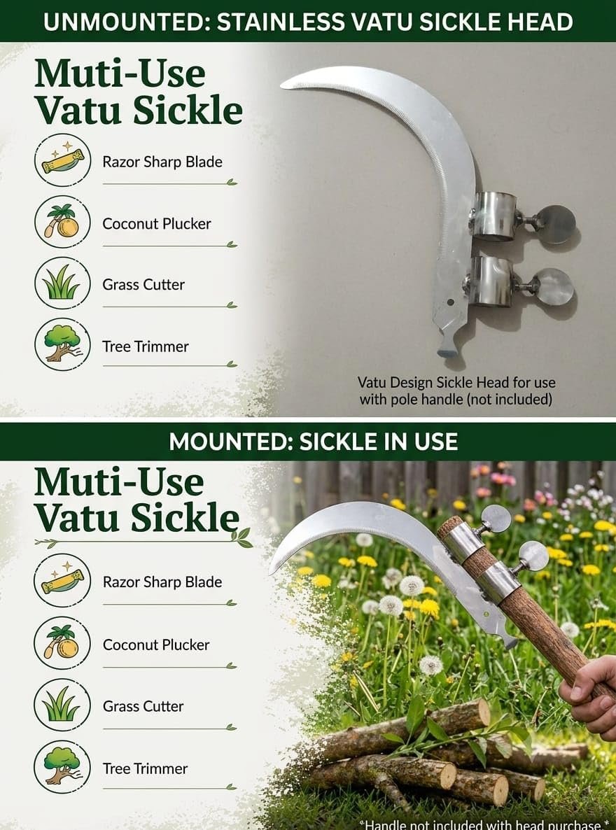 Heavy Duty Agricultural Hand Tool for Harvesting, Farming Gardening Steel Sickle Cutter Coconut Plucker Grass Sickle Cutter Head Tree Branch Cutting, Crop Harvesting - Image 3