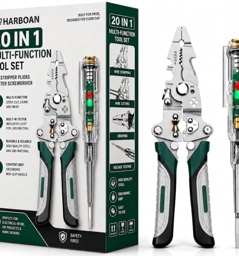20-in-1 Wire Stripper Tool Kit with Tester Screwdriver | Multi Function Wire Stripping, Cutting & Crimping Pliers | Electrical Repair Tool for Electricians, Cable, DIY, Home & Professional Use (1)