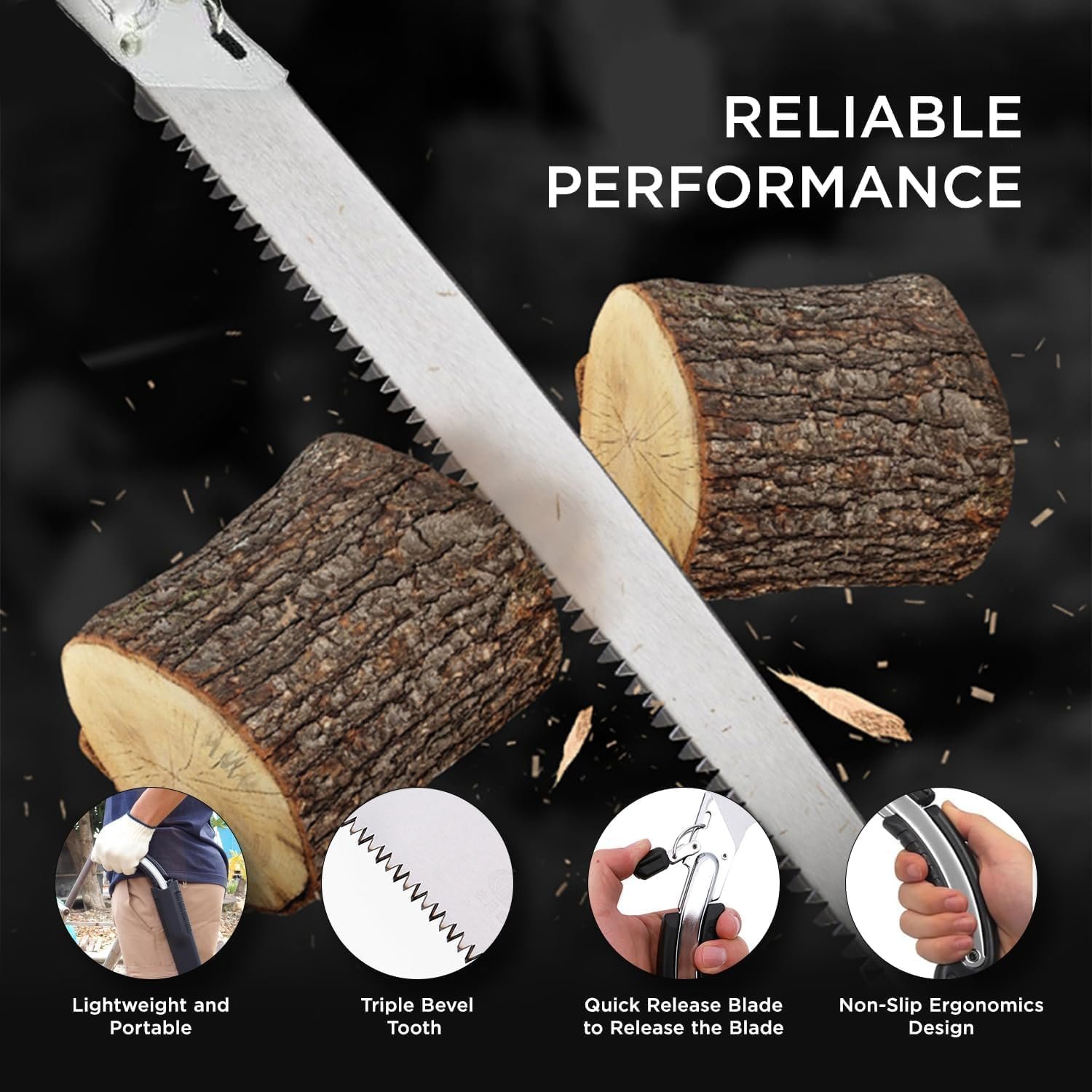Hand Saw for Wood Cutting, Folding Tree Pruning Saw with Safety Lock, Portable Wood Cutter Tool, Ergonomic Comfort Grip Handle, Sharp Serrated Blade for Gardening, Camping, Outdoor & Farm Use (BL) - Image 5