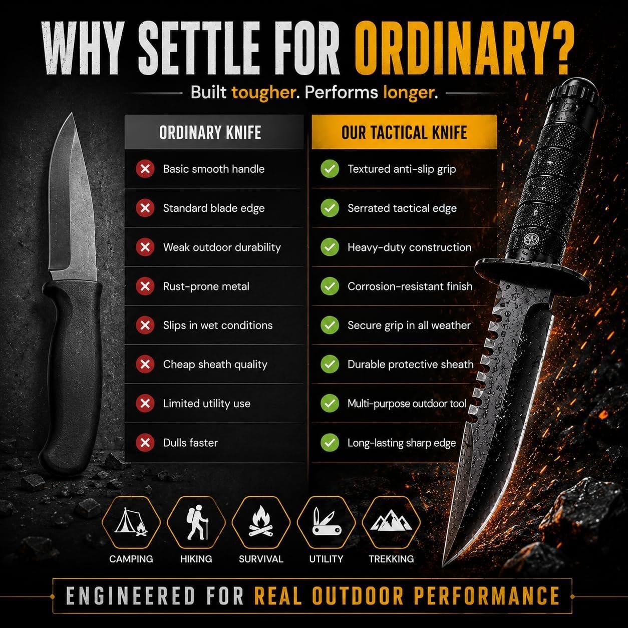 Carbon Steel Kitchen Knife with Cover | Ultra Sharp Chef Knife for Cutting Fruits Vegetables & Meat | Black Utility Knife | Ergonomic Anti-Slip Handle (Black, 1 Pc) - Image 7