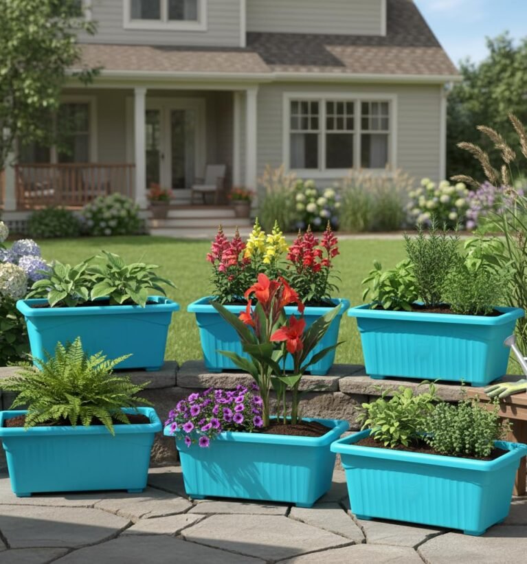 Rectangular Plastic Pots for Plants, Jupiter Flower Pots for Home, Window Display, Garden (35 x 18.5 x 15 cm) (Blue) (Pack of 6)