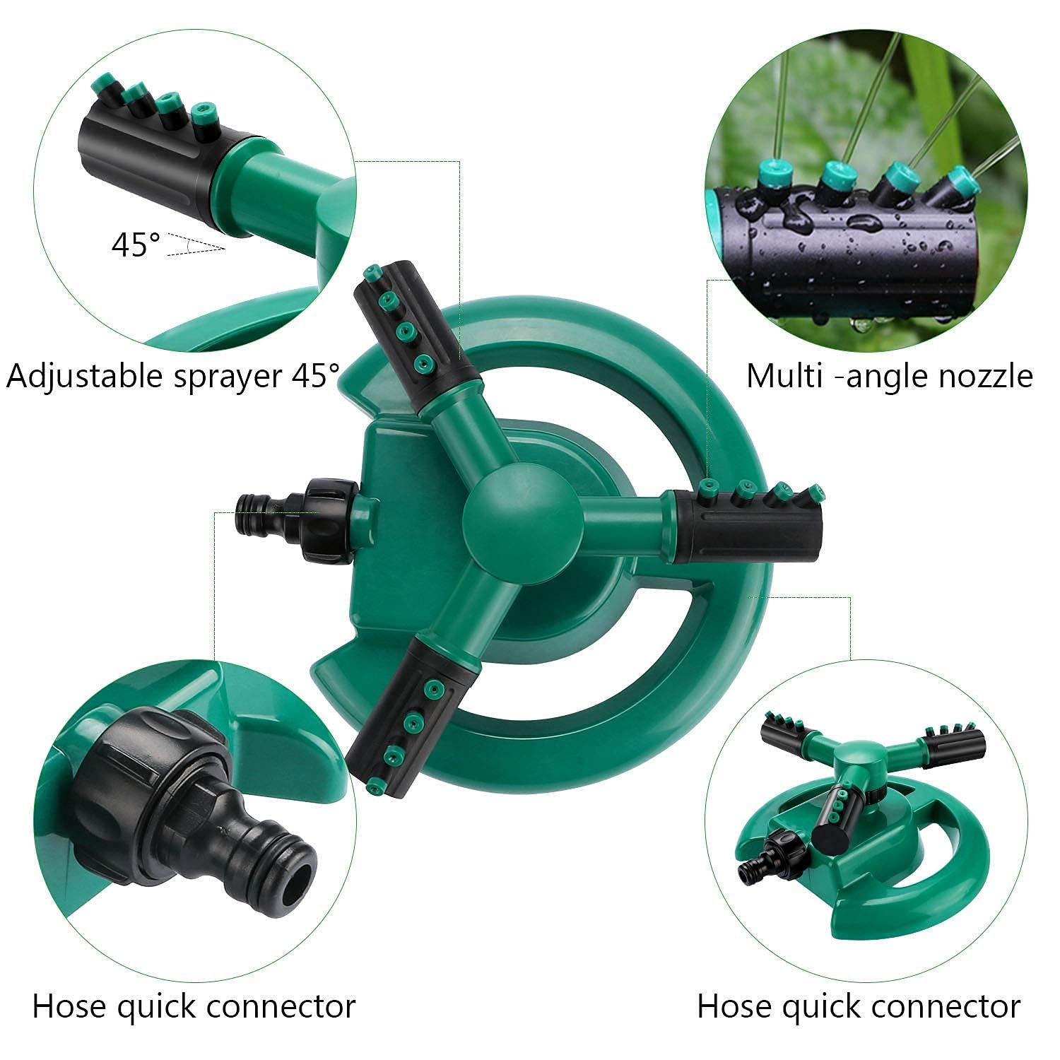 Garden Sprinkler System, 3 Nozzles, 360° Rotation, Automatic Timer, Remote Control - Image 4