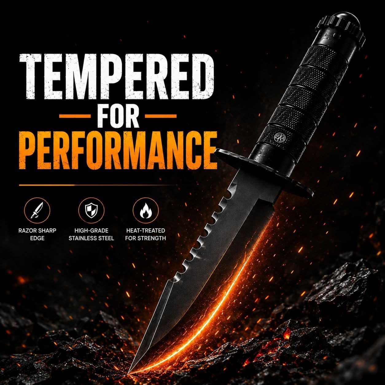 Carbon Steel Kitchen Knife with Cover | Ultra Sharp Chef Knife for Cutting Fruits Vegetables & Meat | Black Utility Knife | Ergonomic Anti-Slip Handle (Black, 1 Pc) - Image 3