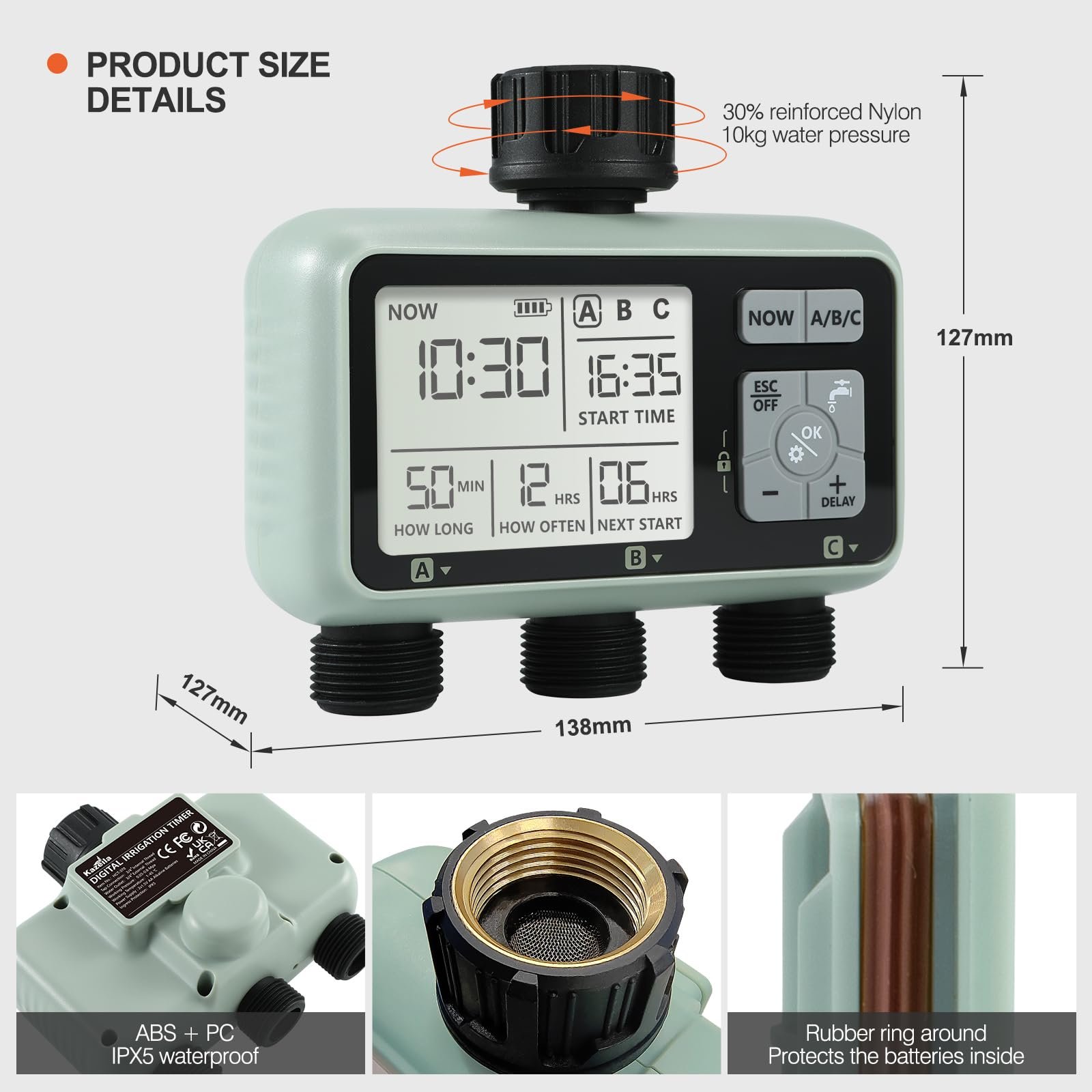 Water Timer Irrigation System,3 Outlets Water Sprinkler Timer Lawn & Garden Watering Equipment/Automatic Watering System/IPX5 Waterproof/Child Lock Mode/Sprinklers for Lawns - Image 6