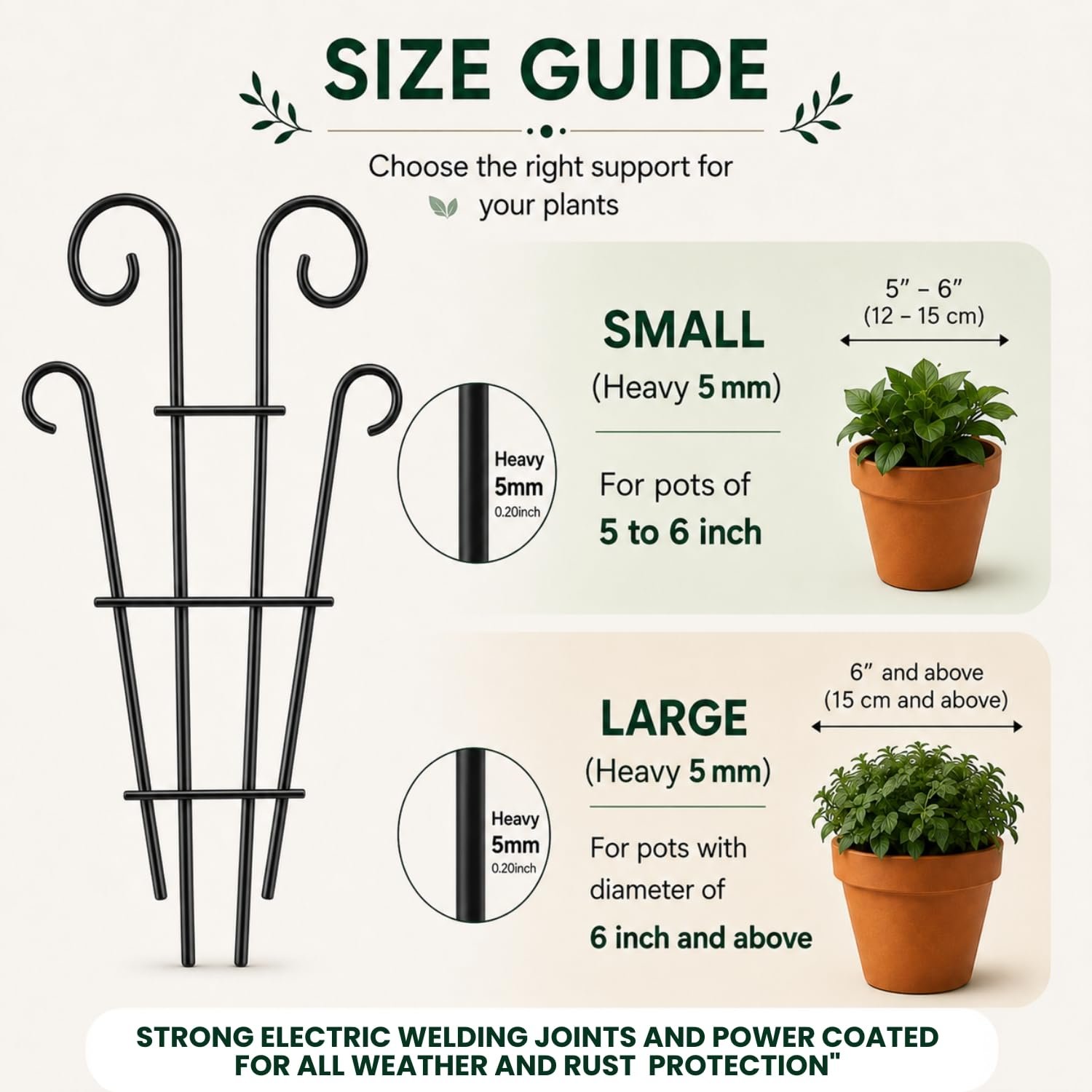 16 Inch Metal Climber Plant Support Stand | Garden Trellis for Indoor & Outdoor Plants | Decorative Plant Support for Balcony, Home, Office & Living Room Décor - Black (Small) - Image 4