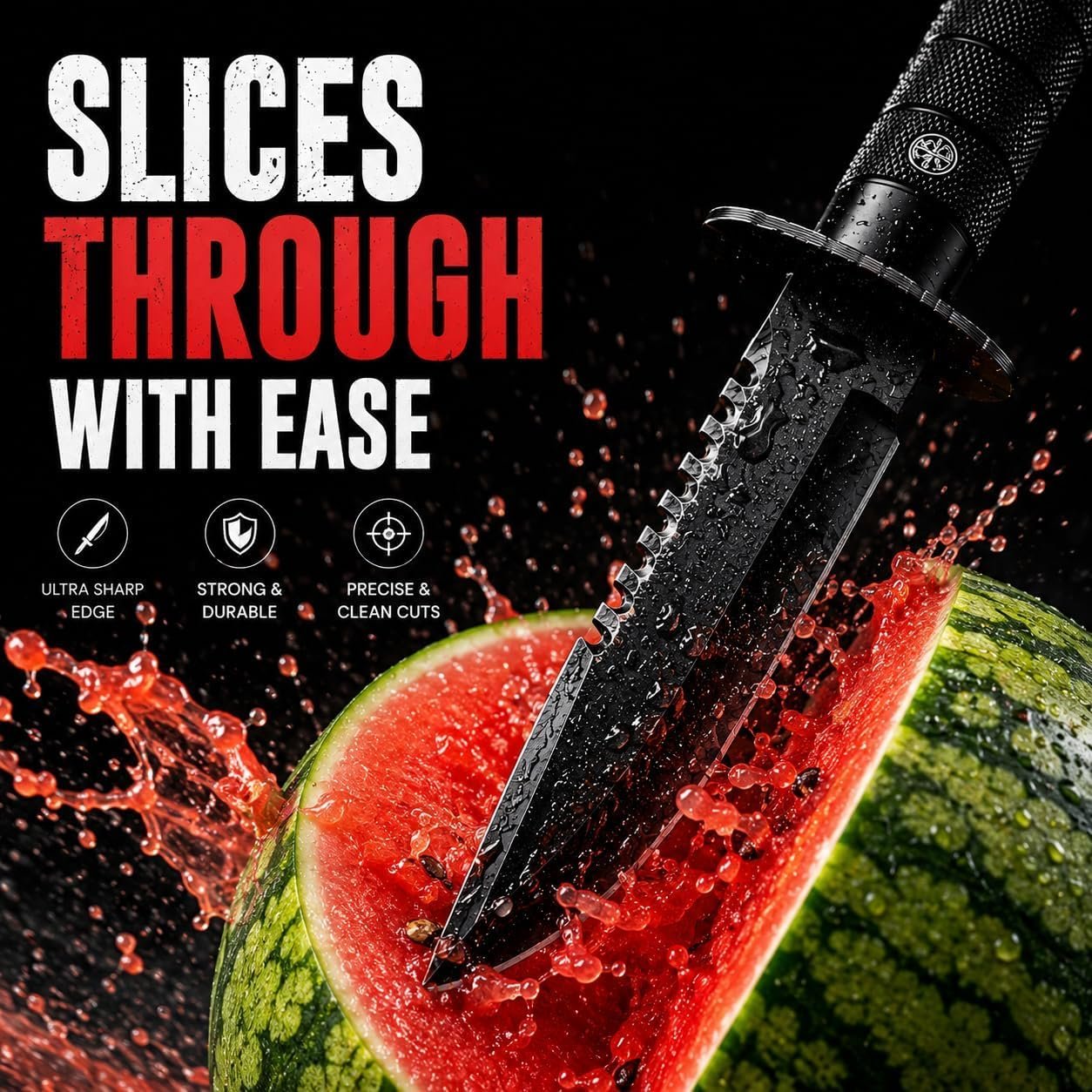Carbon Steel Kitchen Knife with Cover | Ultra Sharp Chef Knife for Cutting Fruits Vegetables & Meat | Black Utility Knife | Ergonomic Anti-Slip Handle (Black, 1 Pc) - Image 2