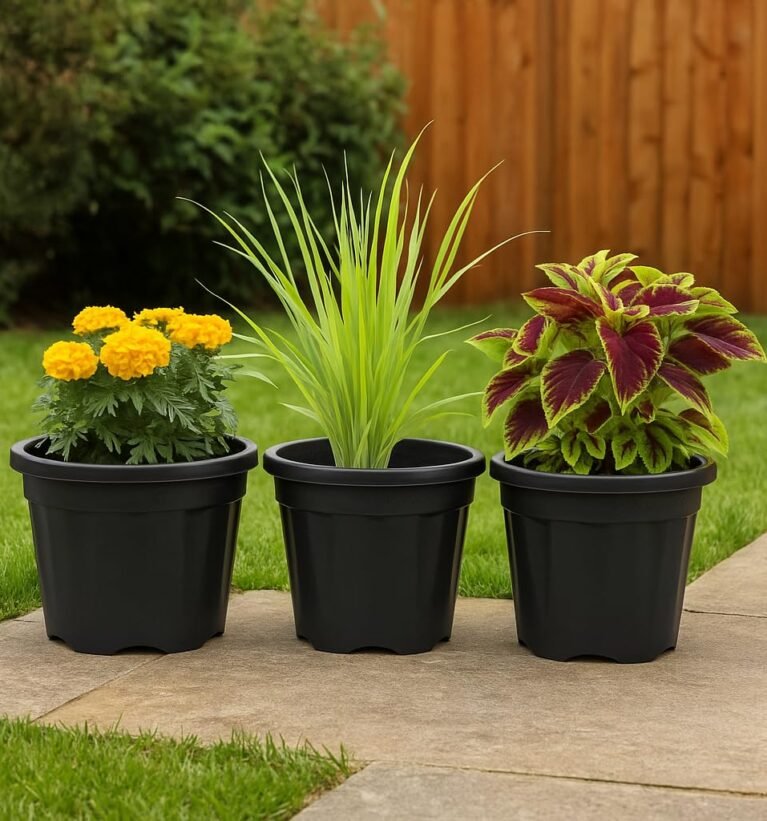 UV Treated Large Plant Pots for Big Size Plants (14 inch Black Color Set of 3 Large Planters)