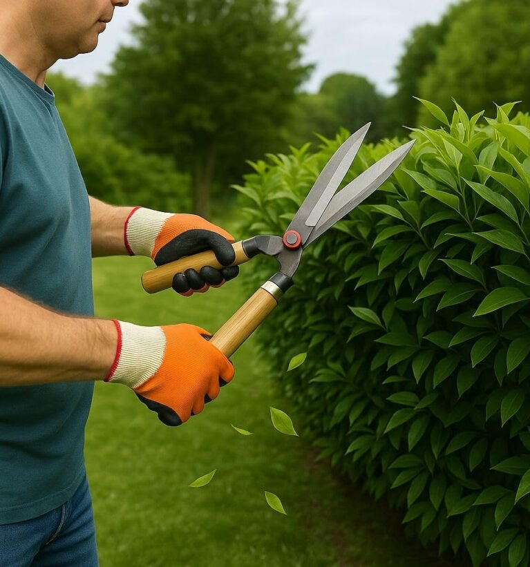 Garden Hedge Shears, 4mm Thick Carbon Blade with Wooden Handle