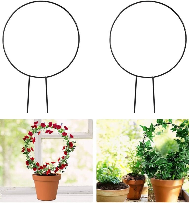 sAtimE Black Metal Plant Trellis – Round-Shaped Iron Vine Support Rack for Climbing Plants | Decorative Indoor Garden Trellis for Potted Plants & Flowers | Vertical Plant Holder (1 Piece)