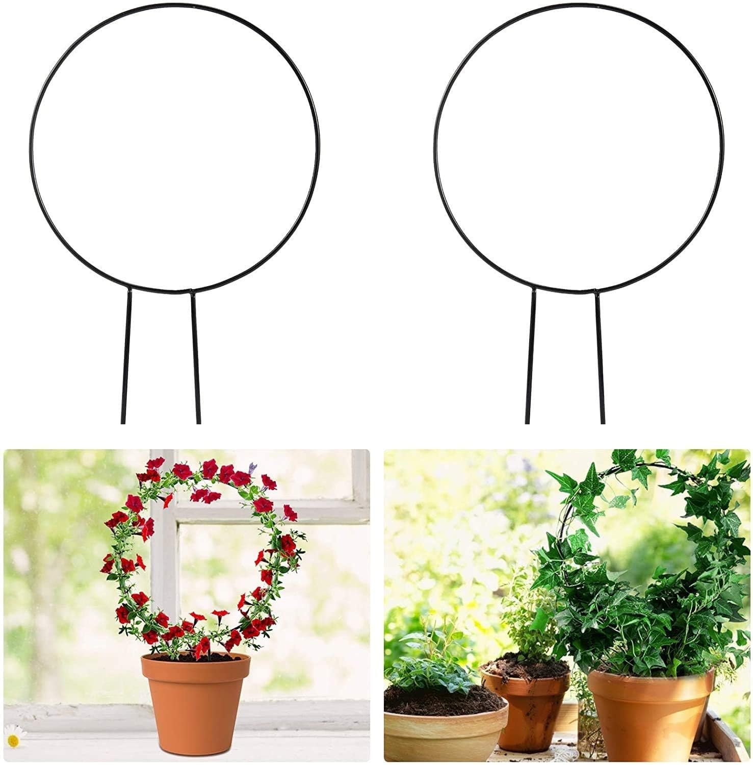 sAtimE Black Metal Plant Trellis – Round-Shaped Iron Vine Support Rack for Climbing Plants | Decorative Indoor Garden Trellis for Potted Plants & Flowers | Vertical Plant Holder (1 Piece)