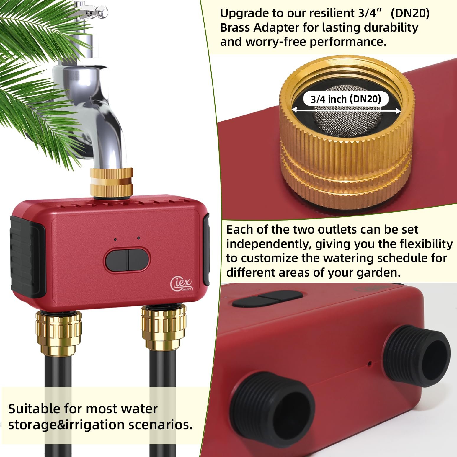 GIEX ZIGBEE 2-Zone Sprinkler Timer GX-03,Smart Irrigation Garden Hose Watering Controller Require TUYA Zigbee Hub, Support TUYA Smart Life - Image 2