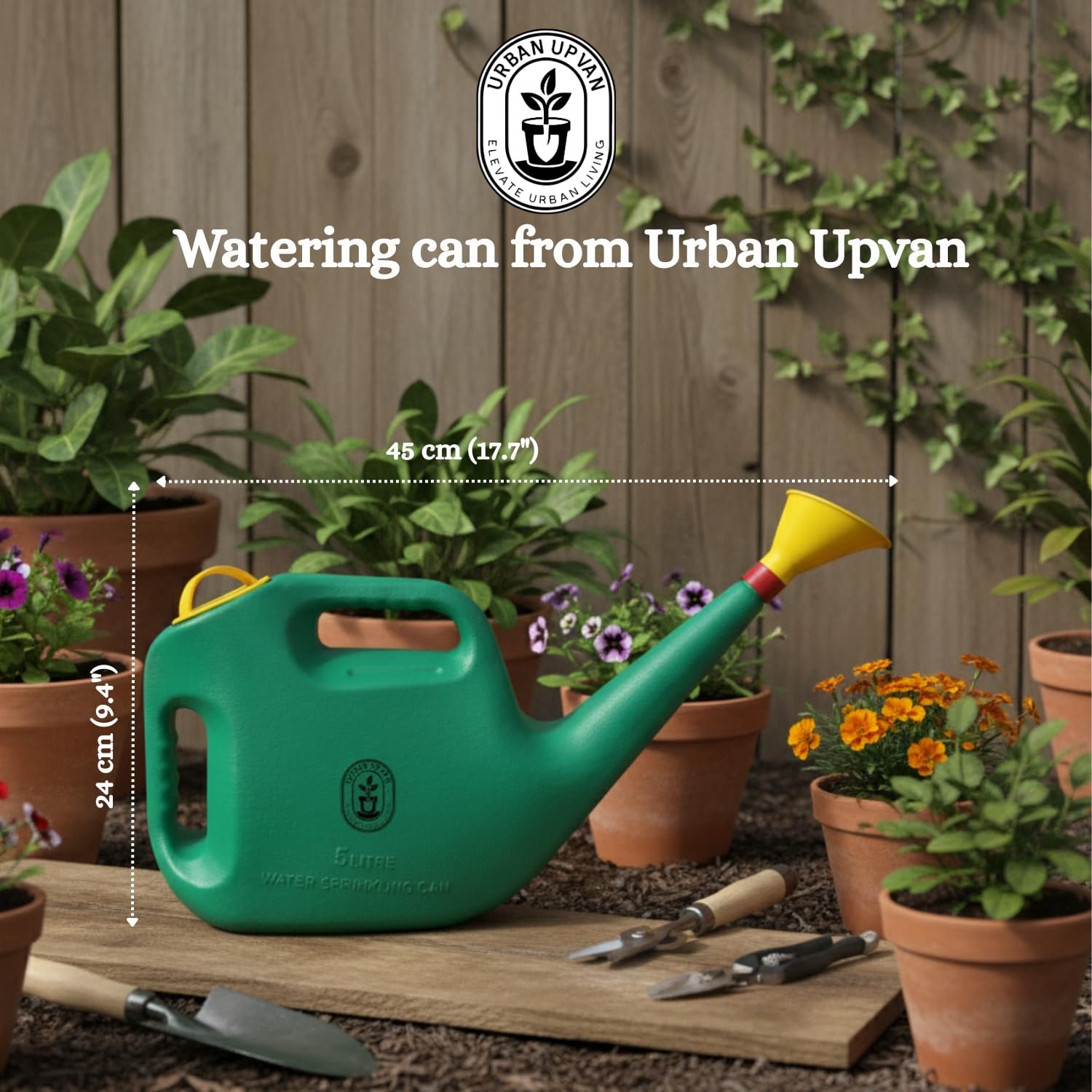 Urban Upvan Plastic Watering Can 5L | Ergonomic Handle for Comfortable Grip | Fade Resistant, Lightweight & Easy to Use | Durable | Includes Sprinkler Spout | Green - Image 3