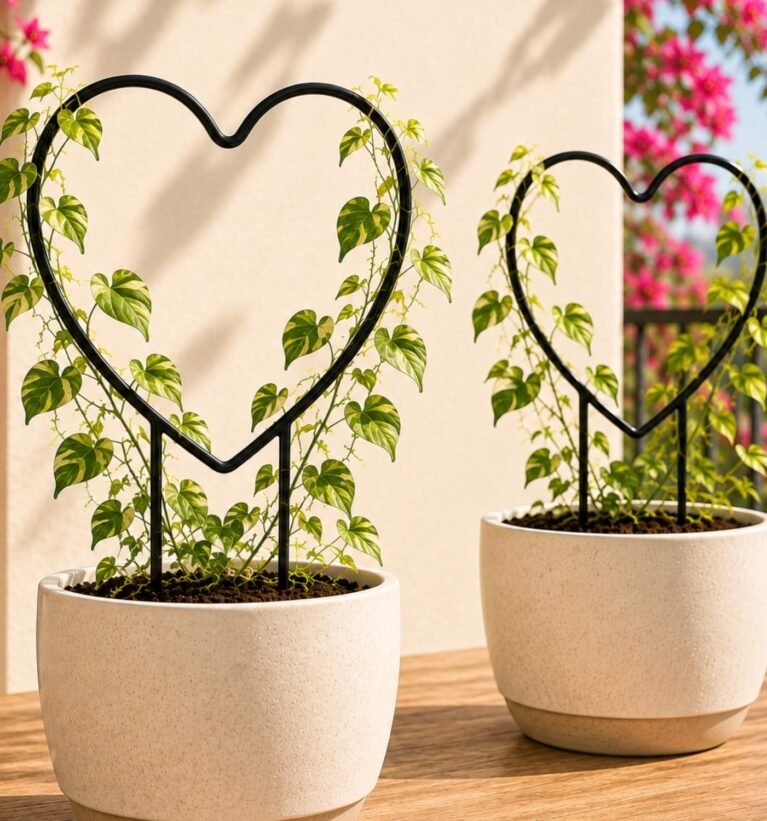 2 Pack Black Iron Garden Trellis for Climbing Plants | Rust Free Vine Plant Metal Support Wire with Black Coating | Holder Rack for Garden Stem Stalks Vines (Heart)