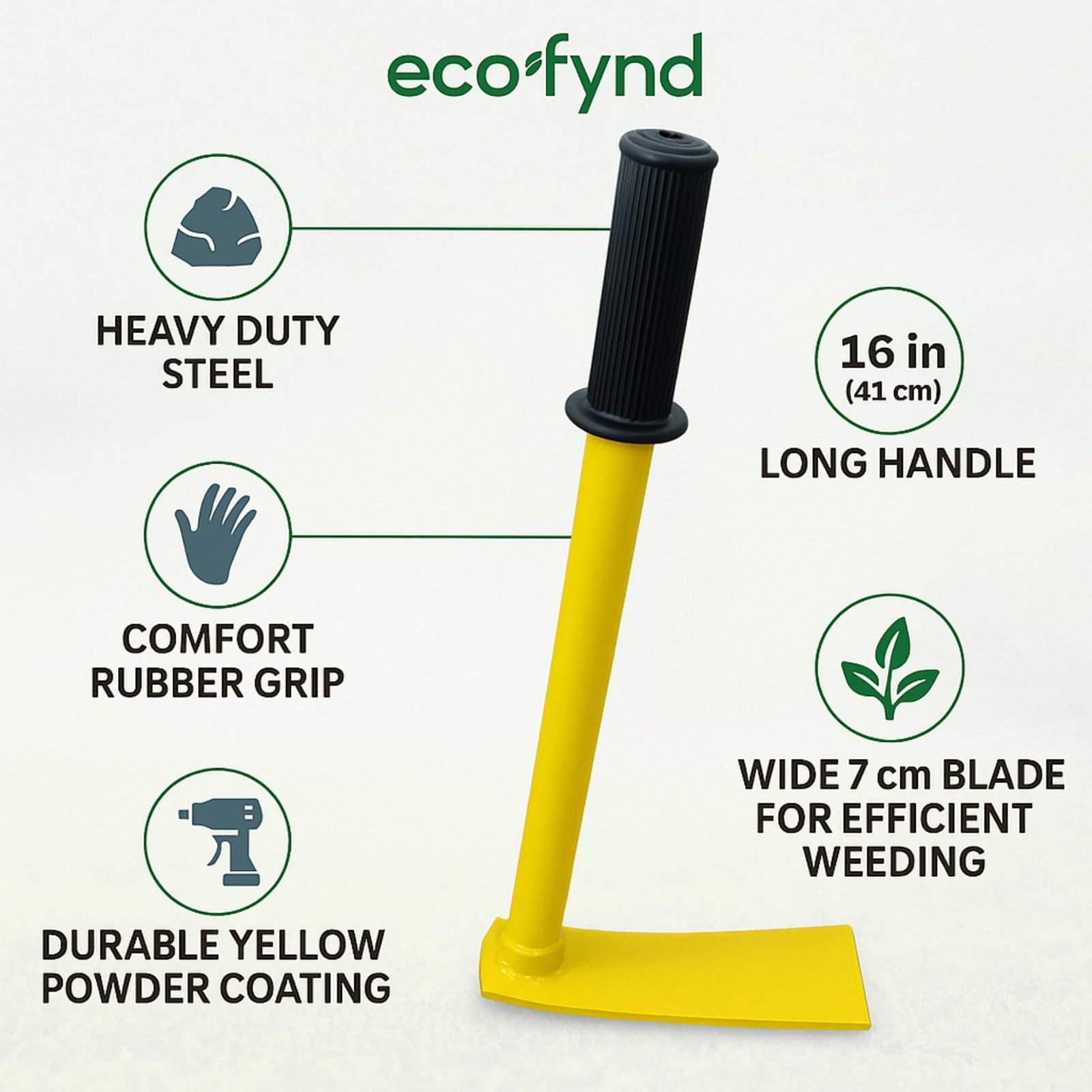 Heavy Duty Garden Hand Hoe with 16 inches Handle, Gardening Tool for Easy Soil Cultivation & Weeding, Comfort Grip Handle Phawda, Agriculture Equipment for Home Farm Lands (GT020, Yellow) - Image 3
