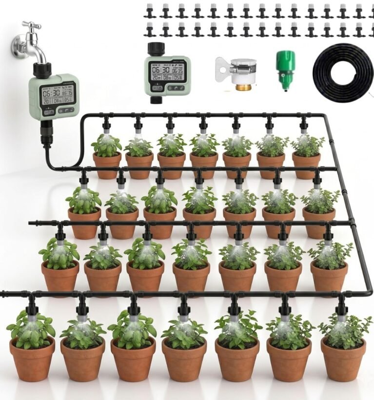 ® Automatic Home/Garden Plant Watering system with Sprinkler, tubes and Water Timer Digital Programmable (Digital Timer with 20 meter tube and 30 Nozzles)