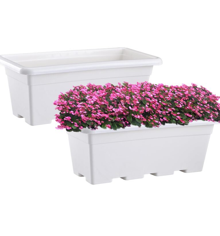 2 Pcs Window Planters | 17 Inches Flower Pots for Balcony, Home Decoration and Gardening Area | Floor Jupiter Gamla Container Plants Pot for Indoor & Outdoor - (White)