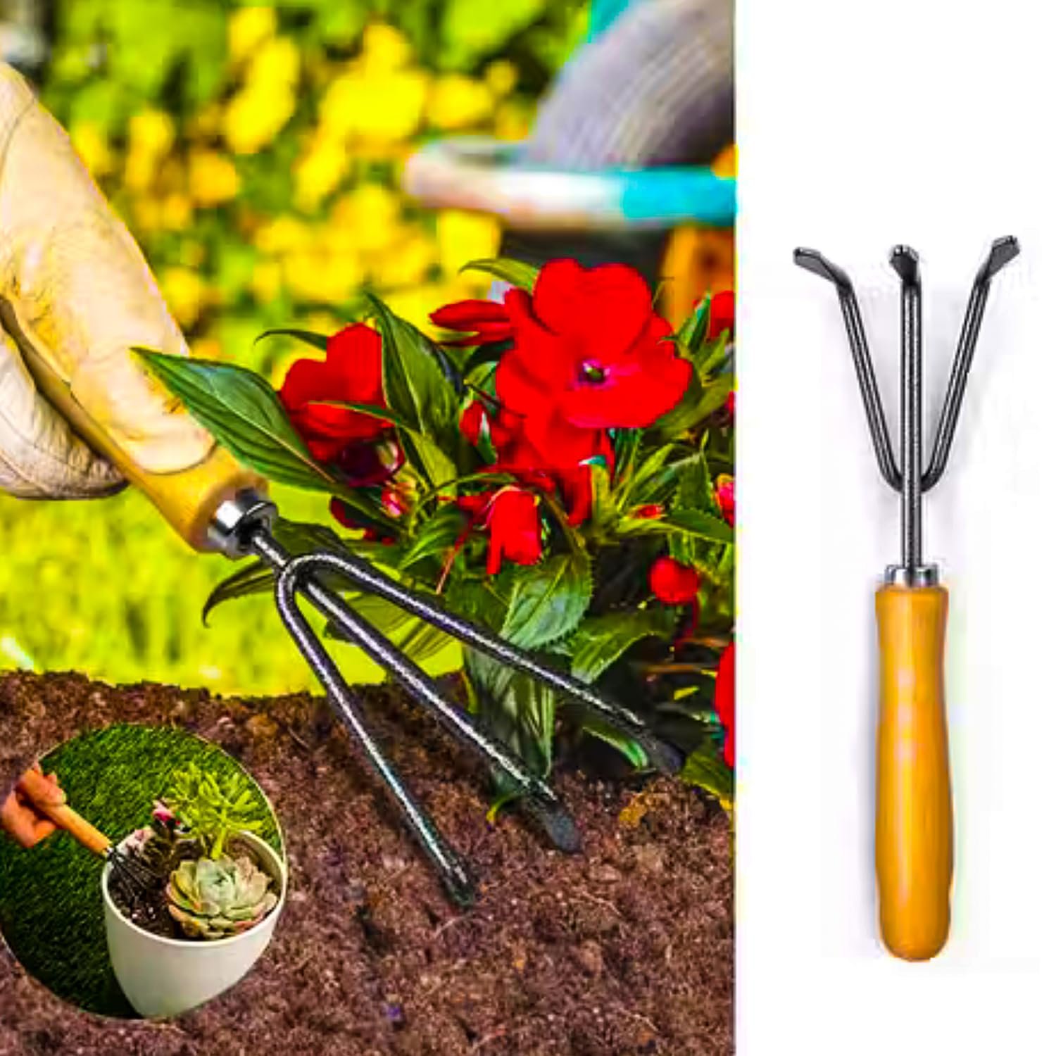 Gardening Tools Set – Hand Trowel Cultivator Weeding Fork Kit – Durable Small Garden Tool Set for Home Kitchen Farming Khurpi Plant Care Digging Soil Loosening Maintenance Use - Image 4