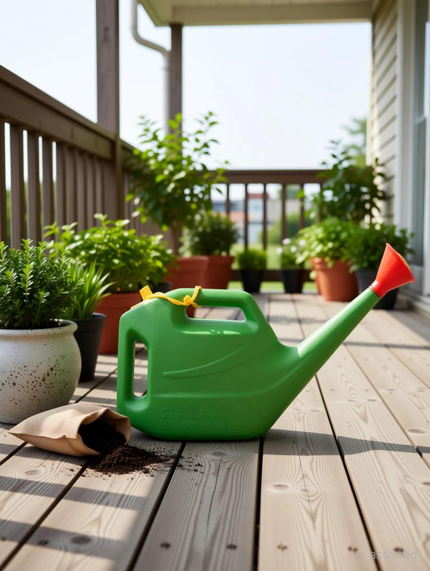 Garden Care Combo Set: 5L Plastic Watering Can with Long Spout & Detachable Rose Spray Head + 1 Pair of Clawed Gardening Gloves for Digging & Planting - Image 6