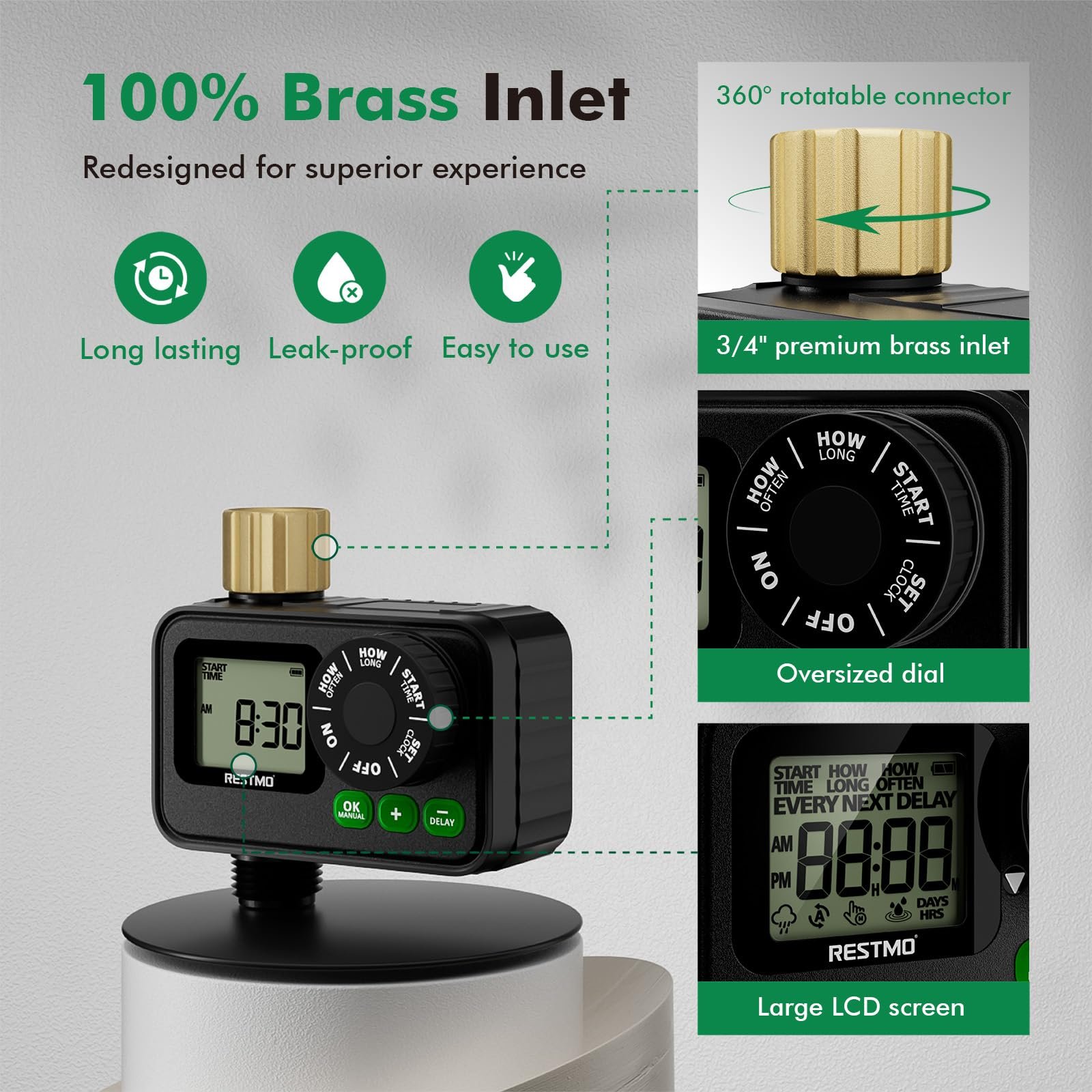 Sprinkler Timer for Outdoor Hose Faucet, Up to 11h59m Programmable Watering Timer for Soaker Hose, Filling, Misting with Brass Inlet & Large Dial, Rain Delay/Manual/Automatic Irrigation System - Image 5