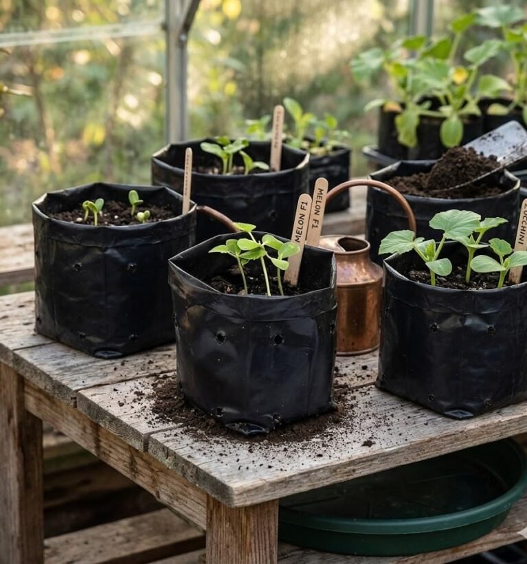 Black Nursery Grow Bags with UV Coating, 5 x 7 Inches, Drainage Holes, for Seedlings and Plants, Pack of 100