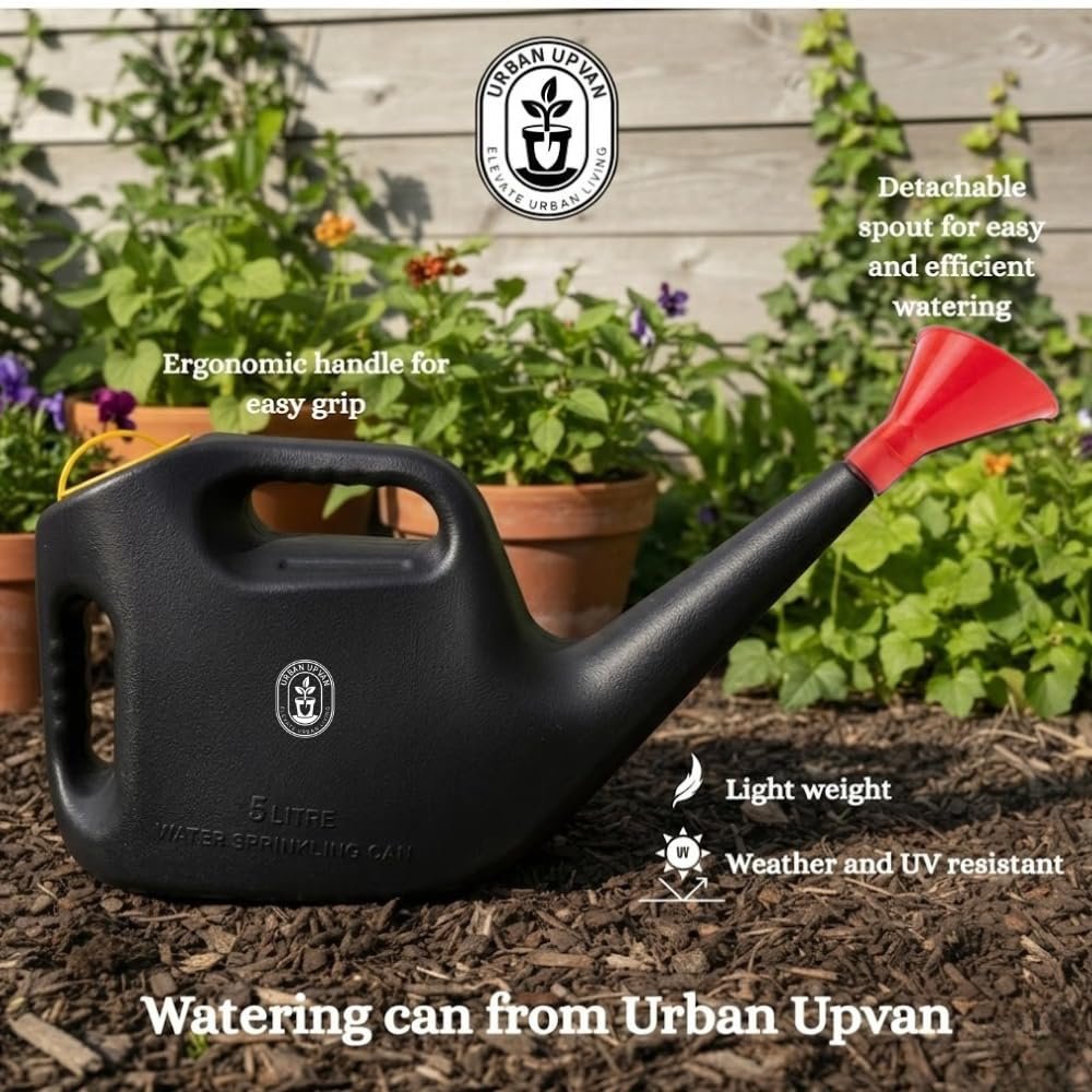 Urban Upvan Plastic Watering Can 5L | Ergonomic Handle for Comfortable Grip | Fade Resistant, Lightweight & Easy to Use | Durable | Includes Sprinkler Spout | Black - Image 4
