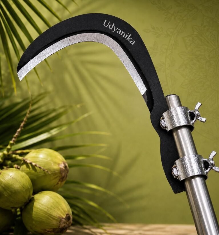 Grass Sickle Cutter Head | Heavy Coconut Plucker with Adjustable Handle Clamp | Razor- Sharp Metal Blade for Tree Branches, Grass, Weeds, Gardening | Multipurpose Agricultural Hand Tool