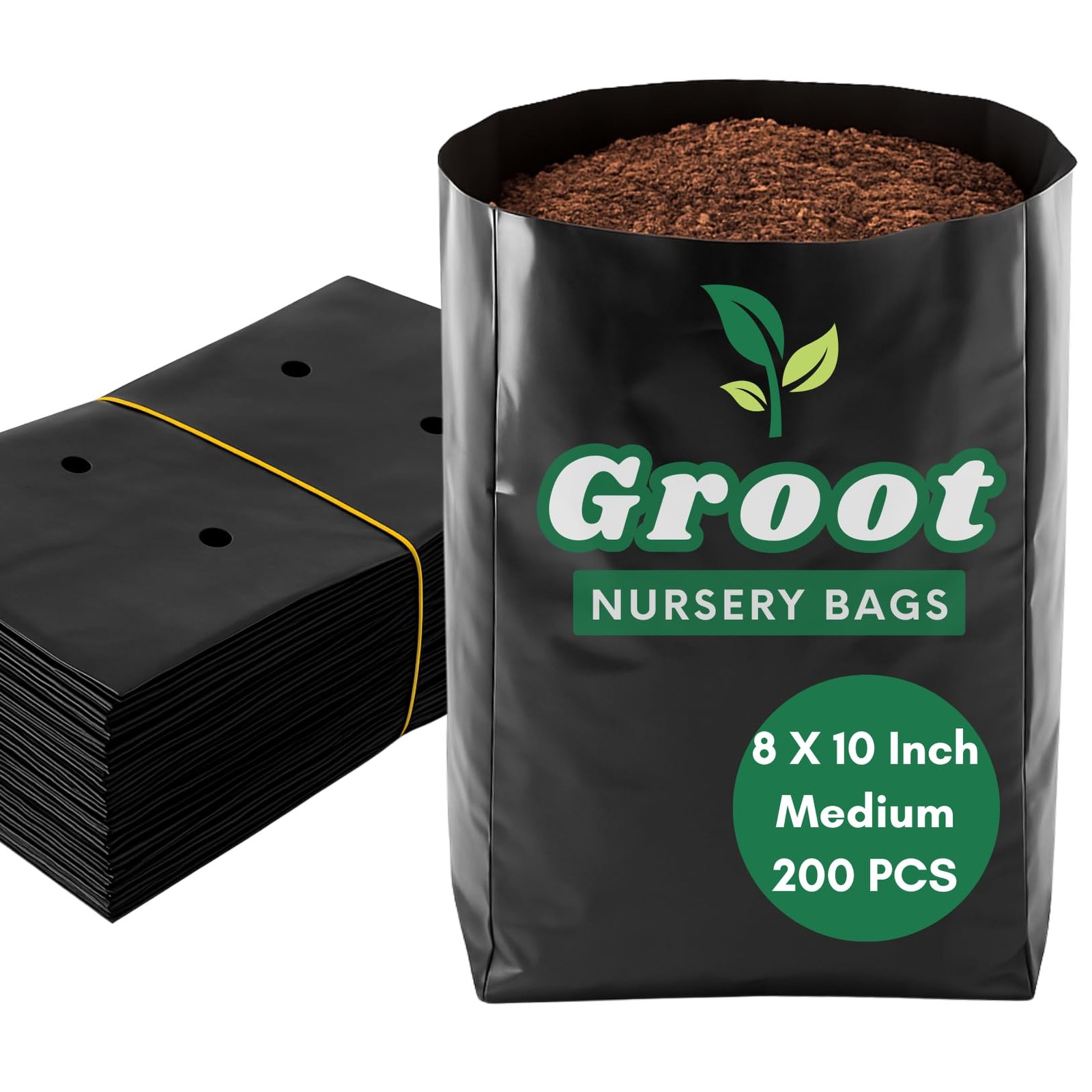 8 x 10, Medium - Pack of 200 | Poly Grow Nursery Plant Bags | Plant Bags for Home Garden | Plastic Nursery Bags for Plants - Black Color for Flower & Fruits
