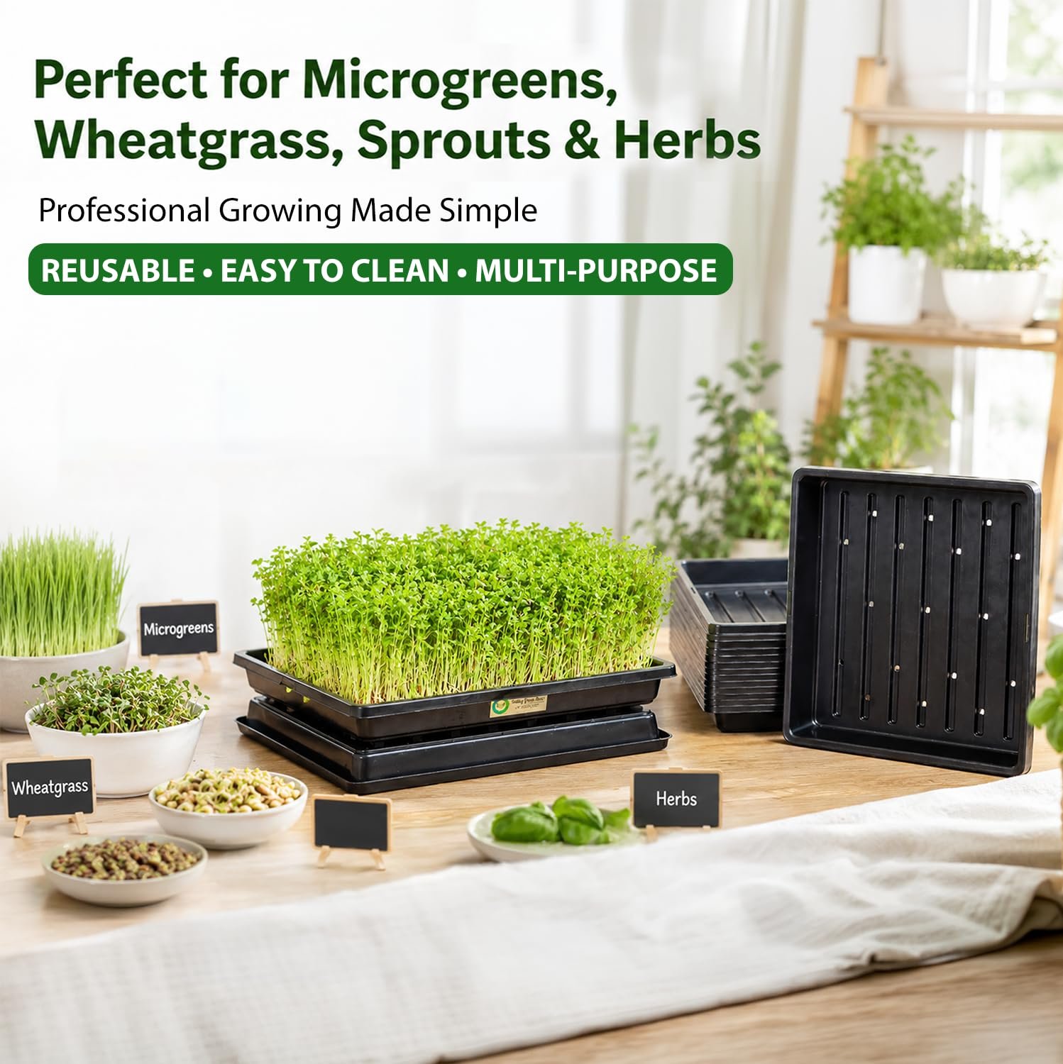 Smiling Greens 1010 Microgreens Tray Bulk Set | 10 Pairs / 20 Trays | 10 × 10 Inch | Drainage & Base Trays | Reusable Indoor Growing for Microgreens, Wheatgrass & Herbs - Image 6