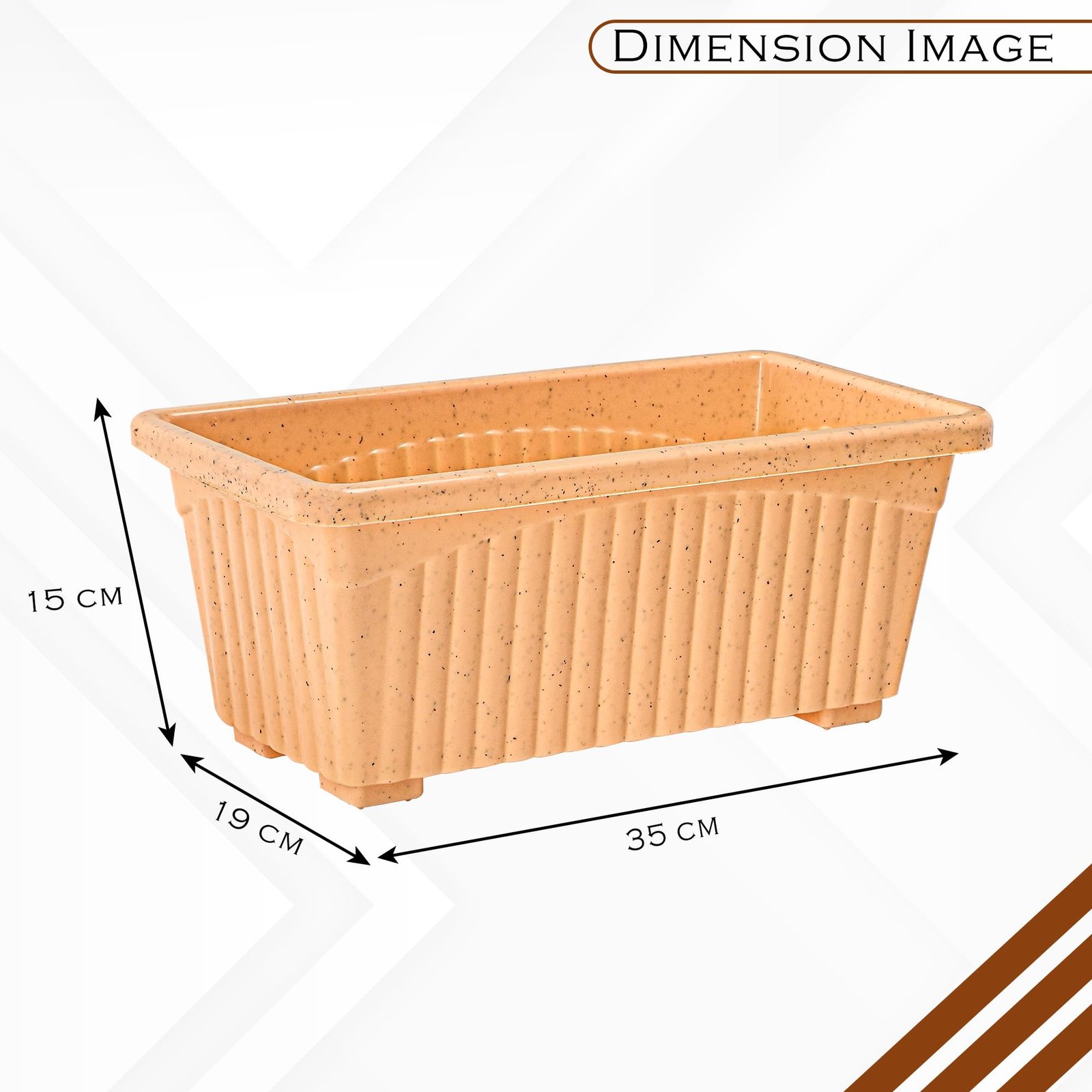2 Pcs Rectangular Plastic Flower Pot Planter | Indoor Outdoor Balcony Window Garden Pot for Home and Office Decor | Marble Jupitar - Beige - Image 3
