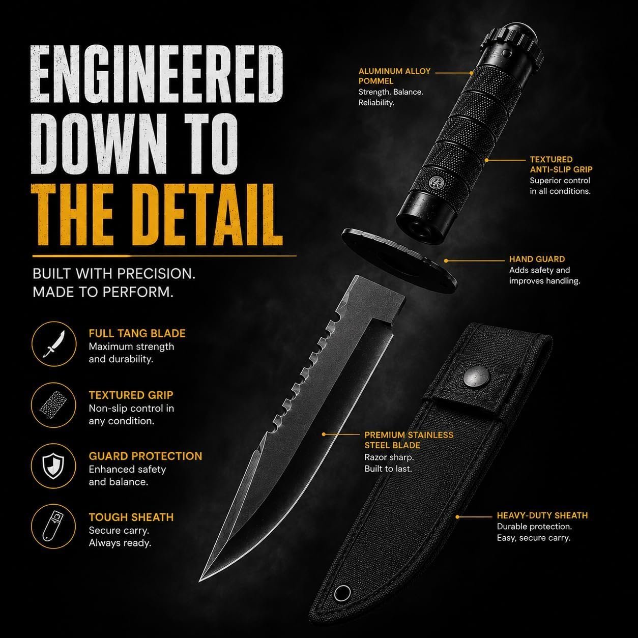 Carbon Steel Kitchen Knife with Cover | Ultra Sharp Chef Knife for Cutting Fruits Vegetables & Meat | Black Utility Knife | Ergonomic Anti-Slip Handle (Black, 1 Pc) - Image 4