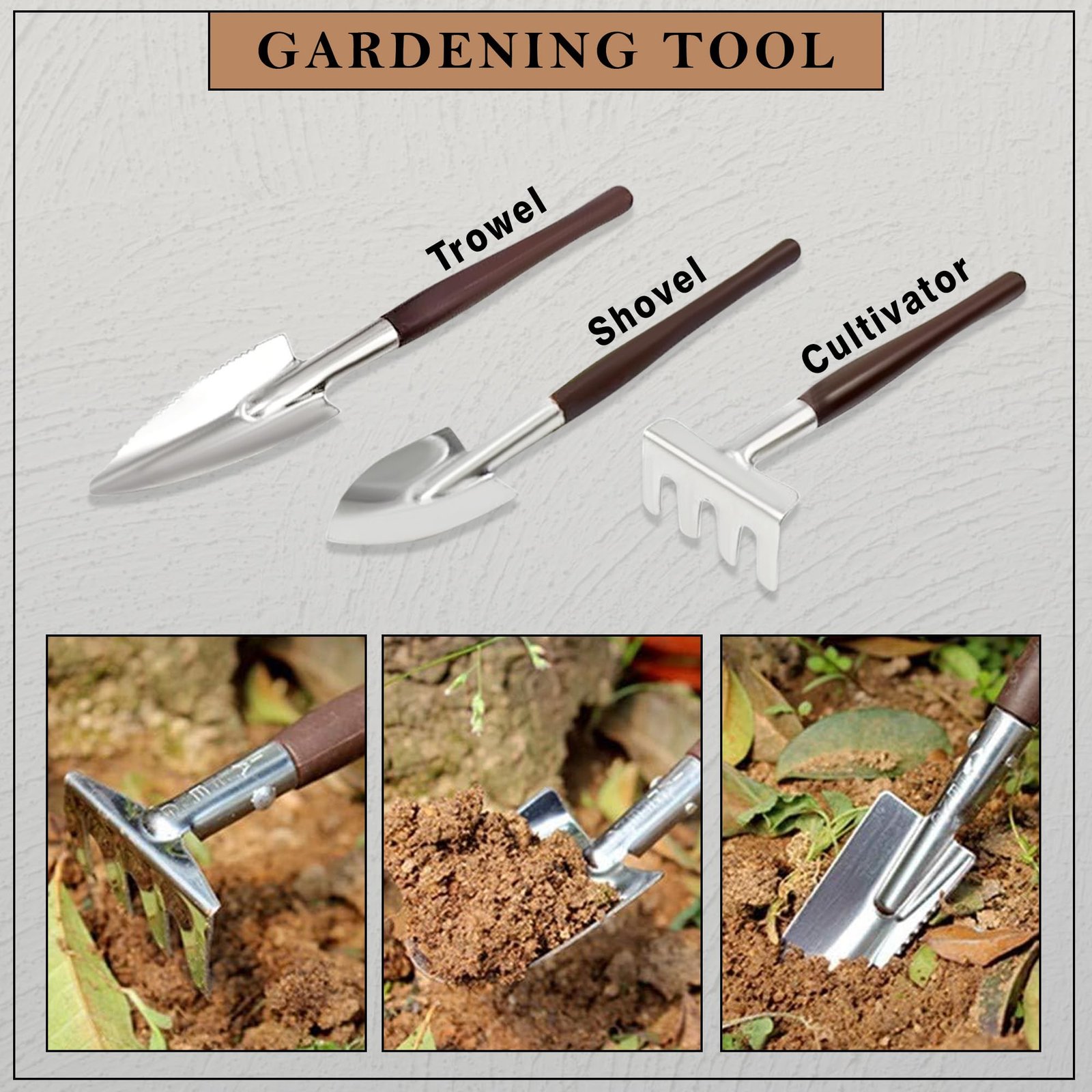 ® Garden Hand Tools 3 Pieces of Mini Garden Tools Trowel, Shovel, Cultivator, Outdoor and Indoor Portable Tool Set for Digging, Weeding, Planting - Image 2