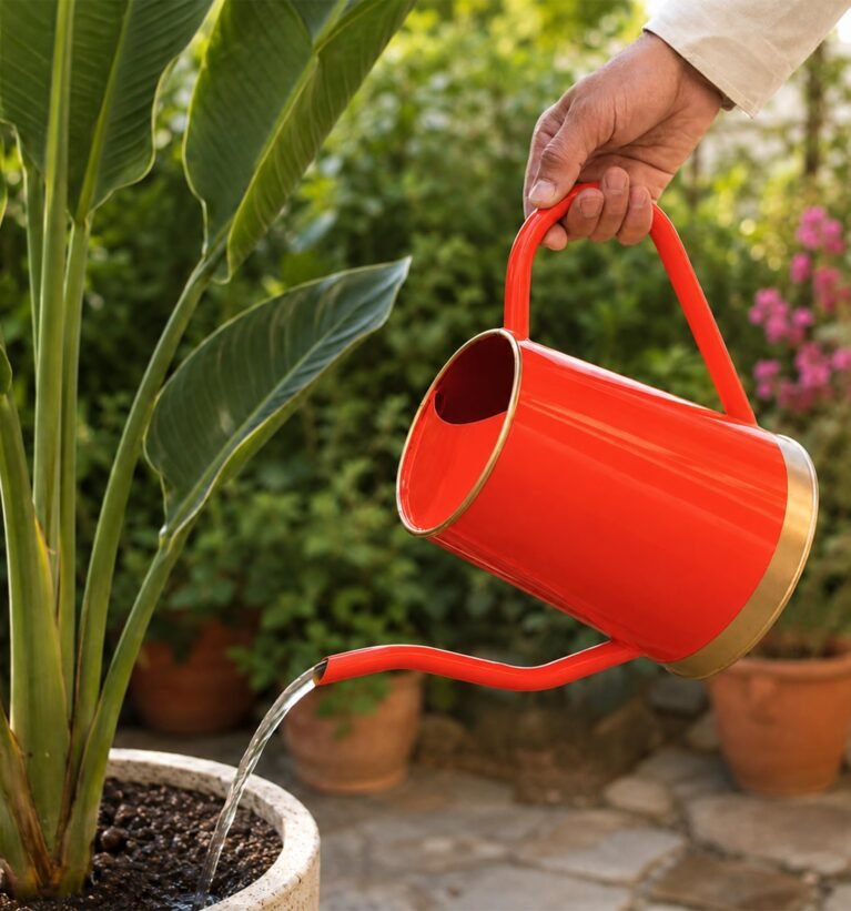 Metal Watering Can for Indoor & Outdoor Use | Best for Home Gardening | Terrace Garden Accessories | Watering Can with Long Spout - 1.5ltr (Orange)