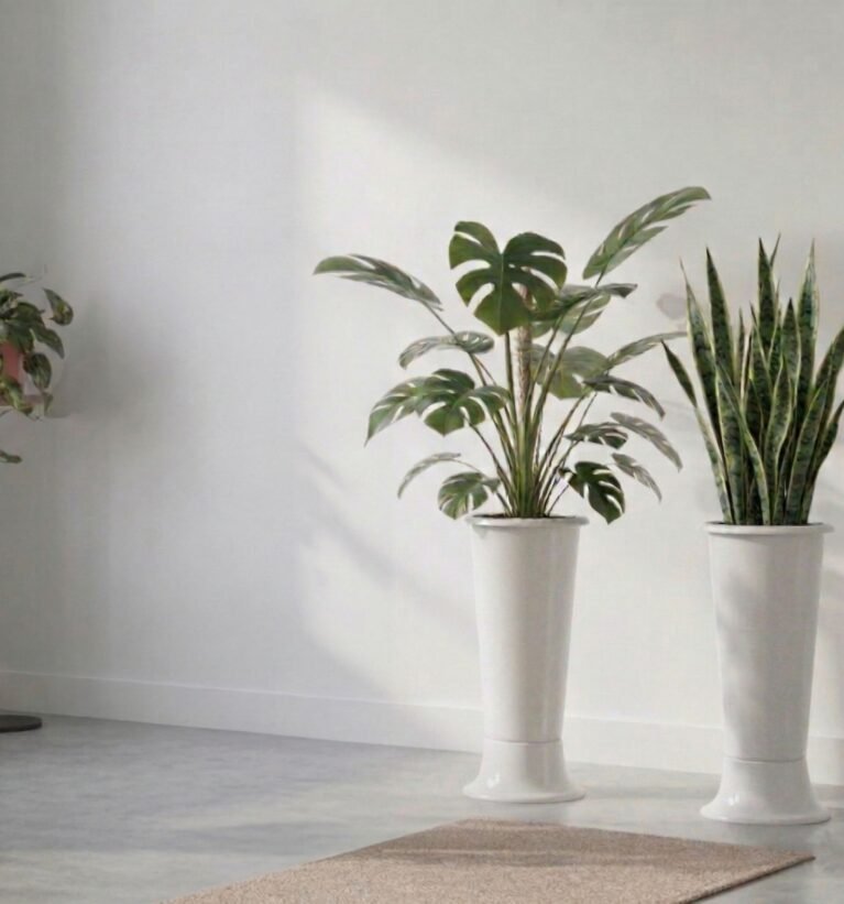 Tall Planter with Inner Pot, UV-Stabilized Weatherproof Virgin Polymer, Modern Plastic Flower Pot for Indoor & Outdoor Plants – White, 21.5cm * 45.5cm -2 pcs