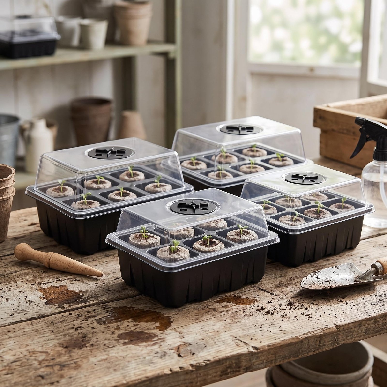 6-Cell Seed Starter Tray with Humidity Dome for Seedling Propagation Green High Dome - Image 3